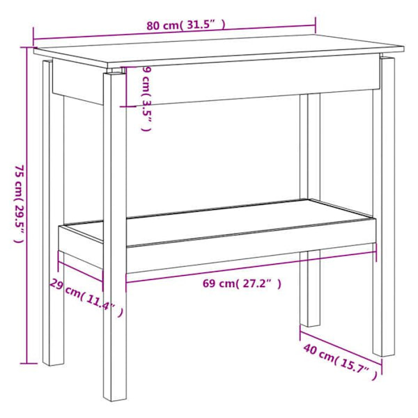 Praktiskt konsolbord med hyllor för en organiserad hall 80 x 40 x 75 cm i solid furu vit DEC031720 Vit