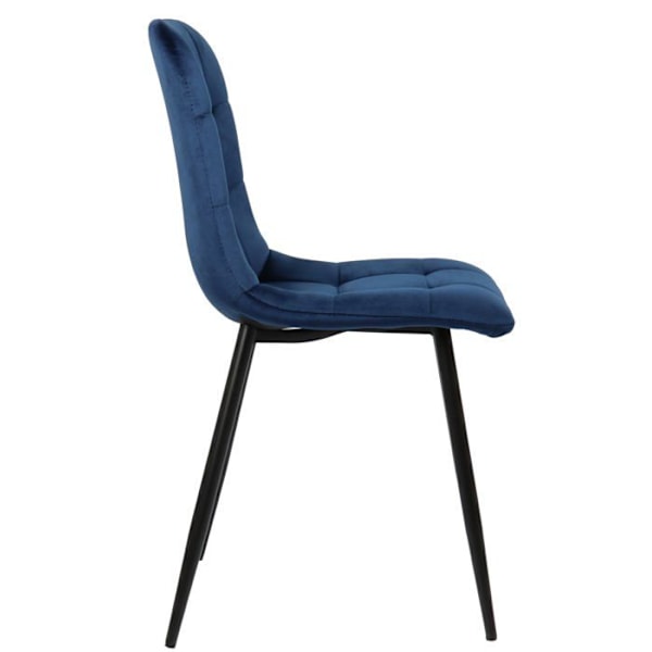 Set om 2 blå sammetsmatstolar med svarta mattmetallben i modern stil