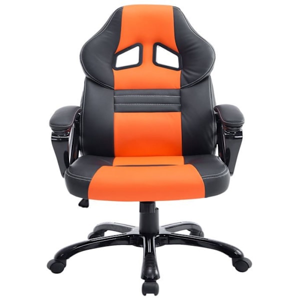 Gaming kontorstol med hjul, vippefunktion i sort/orange PVC og plastik 10_0002599 Svart