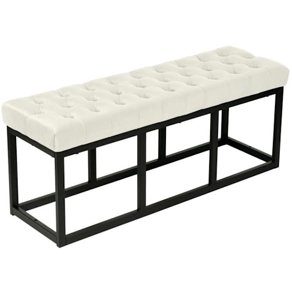 Bänkbord vid sängänden längd 120 cm i sammetsklädd sammetsbeige och svart metall 10_0003667 Grädde