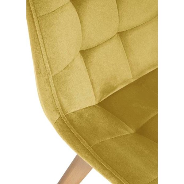 Spisestole x1 skandinavisk design med firkantede syninger i gul velour, lys træben 10_0002187 kastanj
