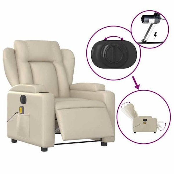 TV-relaxed stol med massagefunktion, elektrisk, 6 massagenivåer i PVC creme DEC027154 Grädde