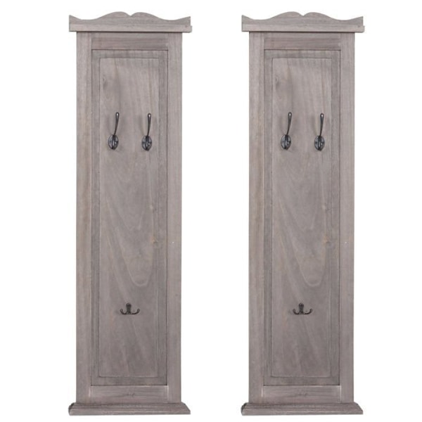 2 kappaleen seinähylly vaatekoukkuja, paneeli, koukkuja, 109 x 28 x 4 cm, harmahtava ruskea vanha puu 04_0007419 kastanj