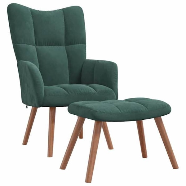 Moderne design lounge stol med fodskammel i mørkegrønt velour DEC026555 Grön