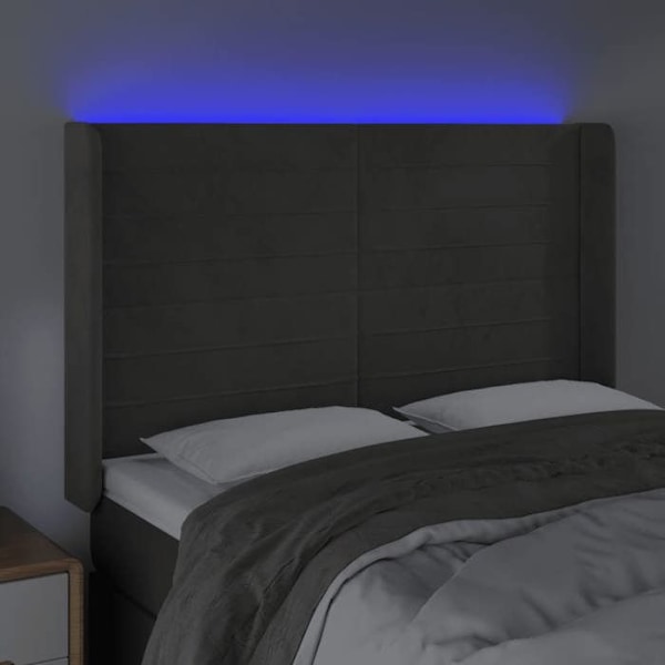 Sänggavel - Ej specificerat - 147x16x118/128 cm - Mörkgrå sammet - Integrerad LED - Res design Mörkgrå