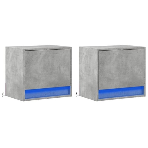 Sæt af 2 væghængte natborde med LED-lys 45 x 31 x 40,5 cm grå ingeniørtræ DEC036154 kastanj