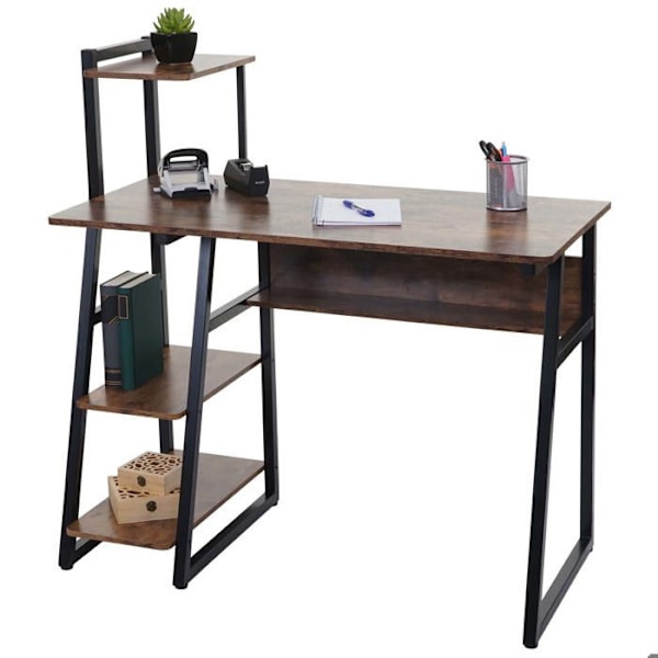 Kontorbord med hylder til computer 100x50 cm metal og MDF brun 04_0006012 kastanj