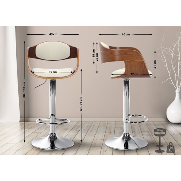 Barstol x1 skandinavisk design i vit PVC med struktur i valnöt färg 10_0005043 Vit