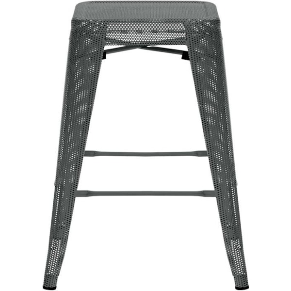 Set med 4 barstolar med fotstöd, design i industriell stil, stapelbara i perforerat metall, grå 10_0004511 Grå