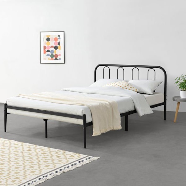 Kaksiosainen sänky vahvasta metallista mustilla metallilatoilla 200 x 160
