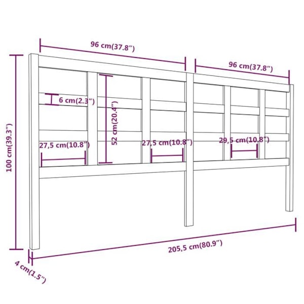 Hovedgærde til seng, soveværelse møbel 205,5 x 4 x 100 cm, grå fyrretræ TDL0203334