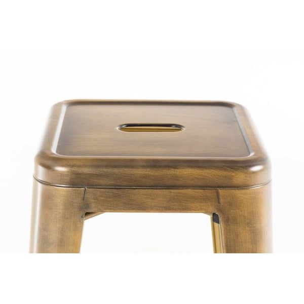 Staples barstol med fodskammel i industriel factory metal guld.