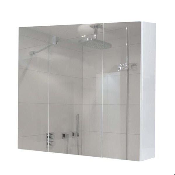 Spejlskab vægmonteret badeværelse 6 hylder blank 70 x 80 x 16 cm hvid 04_0005769 Vit