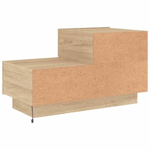 Natbord med LED-lys og skuffer 70 x 36 x 40,5 cm ingeniørtræ farve eg DEC033188 kastanj