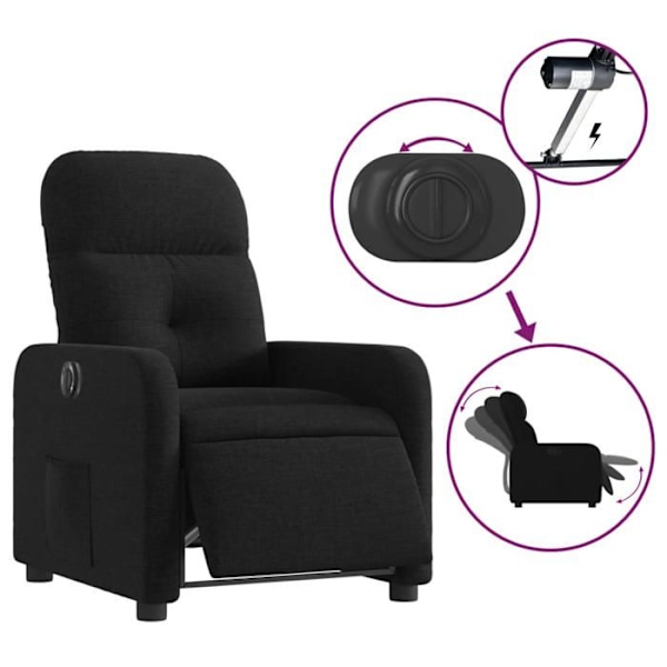 Fauteuil relax TV med elektrisk hældningsfunktion, meget komfortabel i sort stof DEC028488 Svart