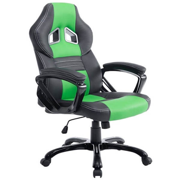 Gaming kontorstol på hjul med PVC sort/grønne og plastik vippefunktion 10_0002598 Svart