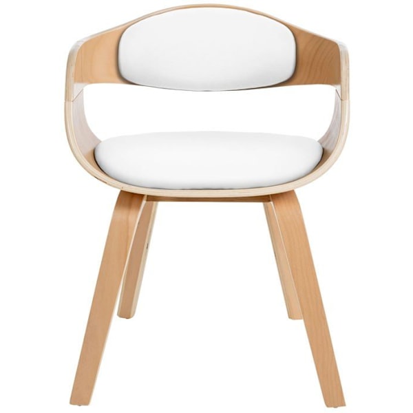 Set av 2 retro design matstolar i vit PVC och ljus trästruktur 10_0001710 Vit