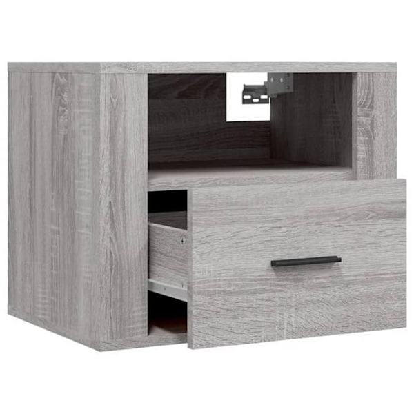 Yhdisteessä 2 seinäsyvennys yöpöytää laatikolla ja lokeroilla 50 x 36 x 40 cm insinööripuusta harmaa DEC036117 kastanj