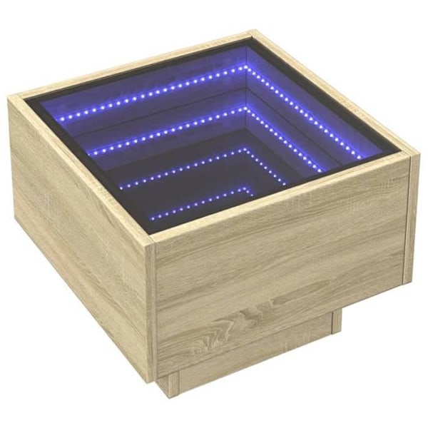 Natbord med LED-spejl 40 x 40 x 30 cm i ingeniørtræ og glas DEC033143 kastanj