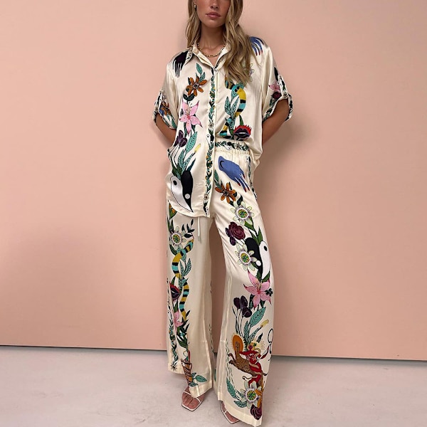 (XL) Dam sommar tryckt tvådelad pyjamas set