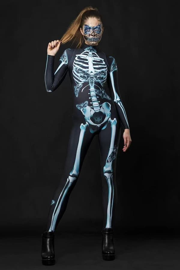 (M) Halloweenkostym, gotisk skelettdräkt