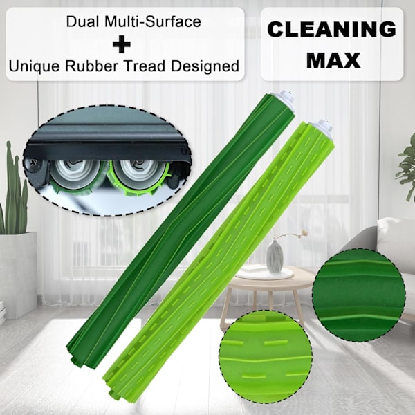 4-pack Multi-Surface Gummiborstrullar Kompatibla med iRobot Roomba I&E-serien i7 i7+i8 i8+/Plus E5 E6 E7 Robotdammsugare