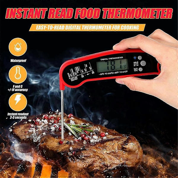Digital Kötttermometer, Snabbavläst Mattermometer Vikbar Sond, Matlagningstermometer för Hemmabruk Utomhus
