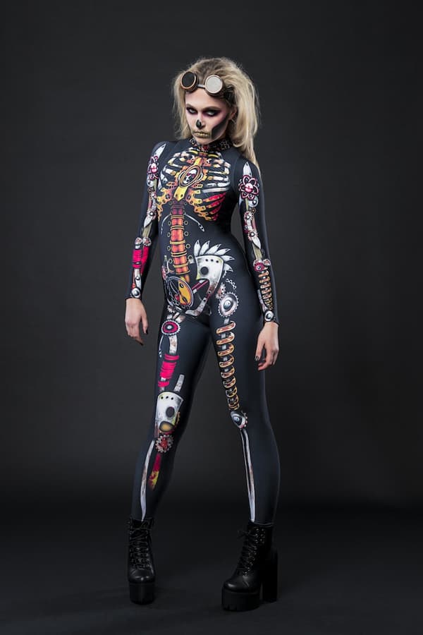 (2XL) STEAMPUNK SKELETT Halloween Kostym för Kvinnor