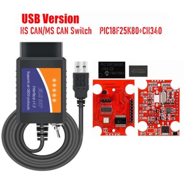 ELM327 Bil OBD2 Adapter USB Scanner med MS-CAN/HS-CAN Switch PIC18F25K80 Chip OBDII Diagnostisk Skanning