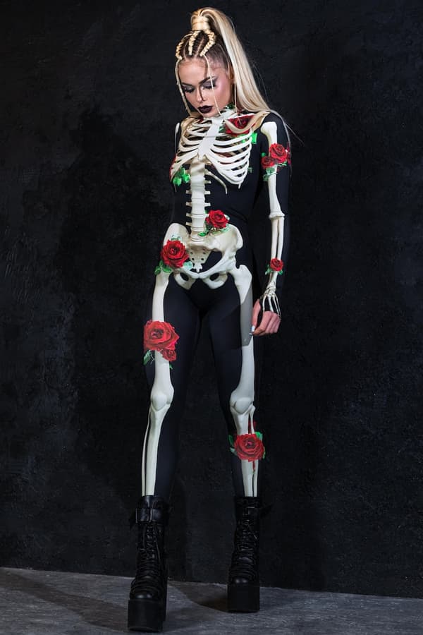 (L) Halloween Kostym för Kvinnor Skelett Bodysuit
