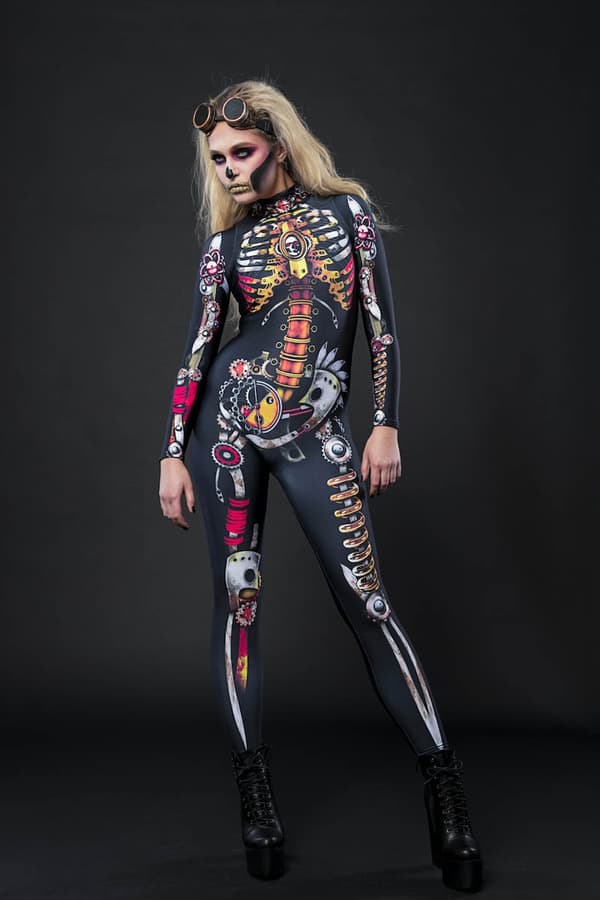 (S)STEAMPUNK SKELETT Halloween Kostym för Kvinnor