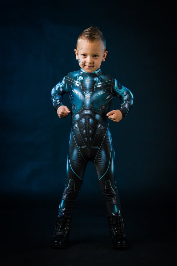 (116 122) Blå CYBER HERO Halloweenkostym