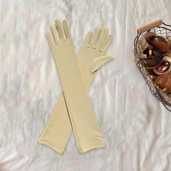 (Beige) Vuxen Över Armbåge Stretch Lång Spandex Operahandskar PUW1214