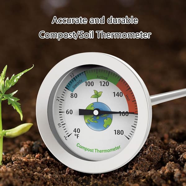 Komposttermometer - Rostfri urtavla termometer kompatibel med hem- och trädgårdskompostering - 54 mm diameter