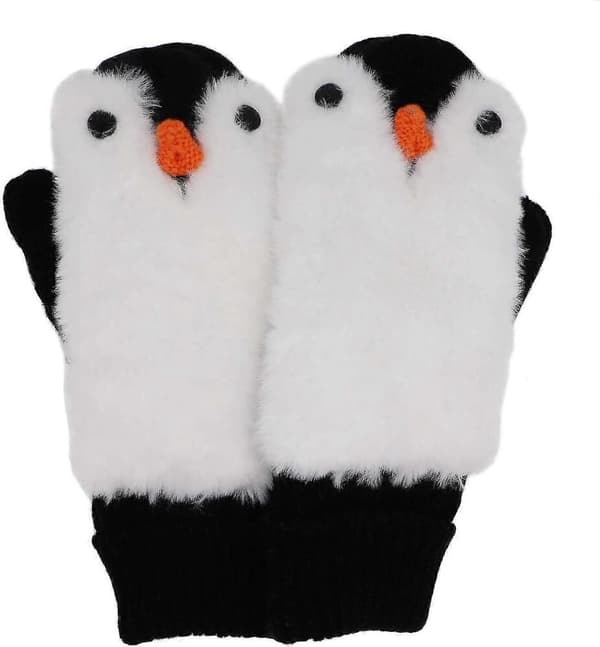 Dam Pingvin Vantar Handskar Vinter Varm Foder Mysig Stickad Fluffig Luddig Fuskpäls Vante Premium
