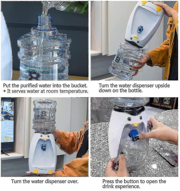 2,25L Kallvattendispenser för Barn, Liten Pingvinformad Mini-dryckdispenser med Tank och Kran