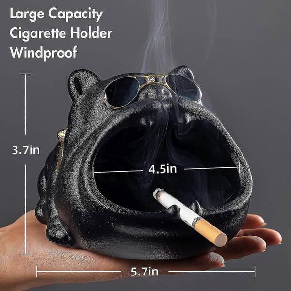 Utomhus Askkopp För Cigaretter, Coola Askkoppar Set För Gräs, Dekorativa Fancy Askkoppar Med Svart Bully Hund Design, Keramisk Bordsaskkopp För Uteplats