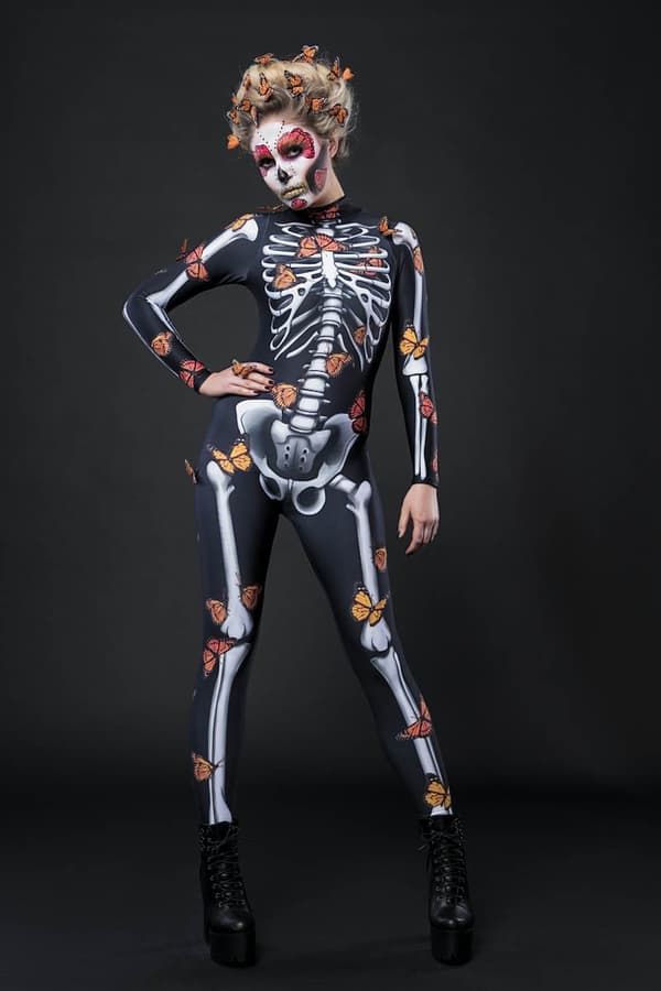 (M)LADY BUTTERFLY Skelett Halloween Kostym & VINGAR
