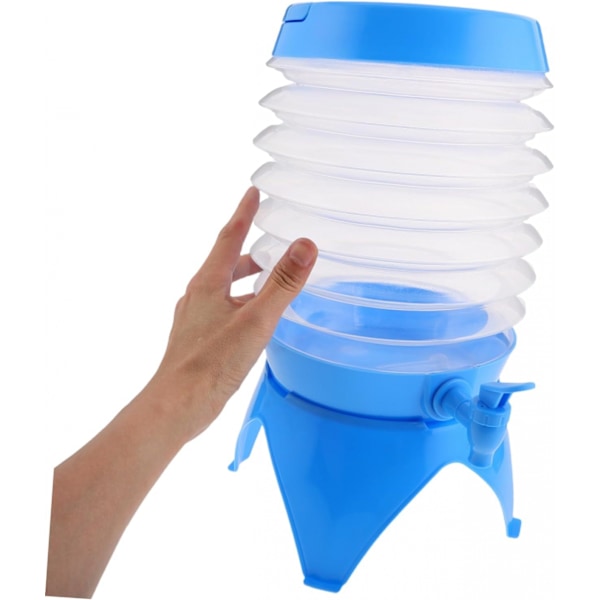 Vattendispenser: Vikbar dunk, pip, stativ, 5,5 liter, blå/transparent (vikbara vattenbehållare)