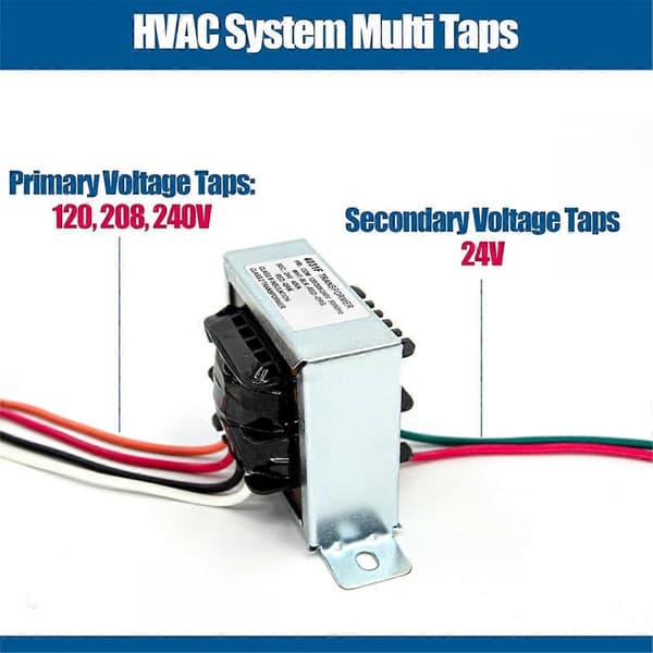 24V 40VA Kontrolltransformator 40VA, Primär 120, 208, 240V Sekundär 24V, HVAC Ugn Multi Tap wit