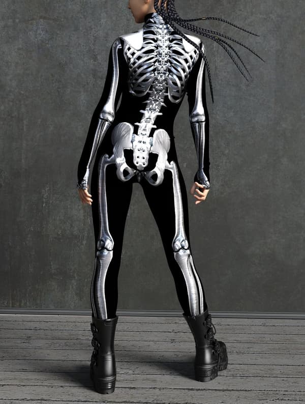 (S) Skelett Kostym, Skelett Bodysuit