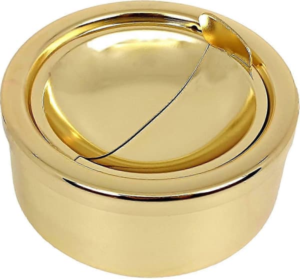 Räfflat Guld Rökfritt Metall Askfat Med Lock, vindtäta Askfat