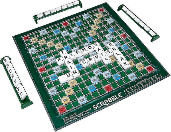 Deluxe Scrabble-set med låsbara brickor för familjekul