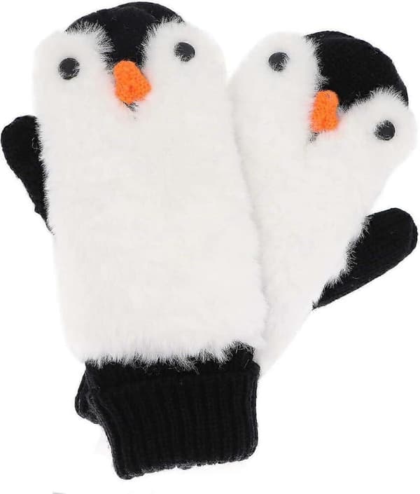 Dam Pingvin Vantar Handskar Vinter Varm Foder Mysig Stickad Fluffig Luddig Fuskpäls Vante Premium