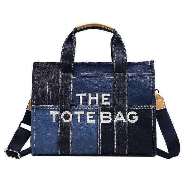 Patchwork Denim Tygväskor Mode Designer Bokstäver Kvinnor Handväskor Lyx Axelremsväska Stor Shopper Plånböcker Bolso Mujer Blue Small