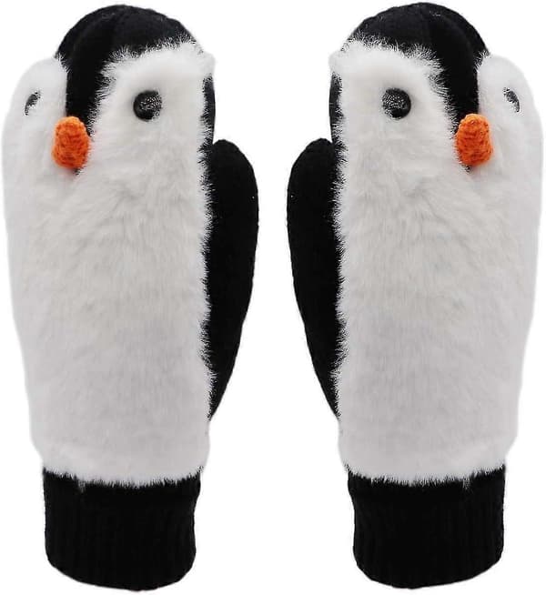 Dam Pingvin Vantar Handskar Vinter Varm Foder Mysig Stickad Fluffig Luddig Fuskpäls Vante Premium