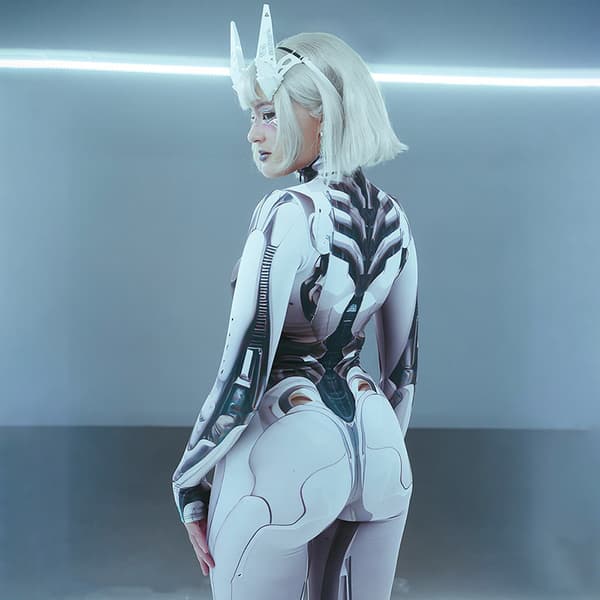 (M) Cosplay Vit Droid Kostym Halloween Kostym