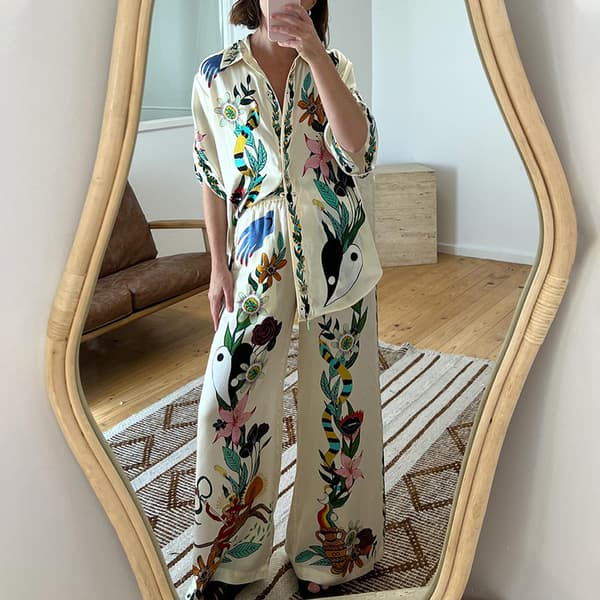 (XL) Dam sommar tryckt tvådelad pyjamas set