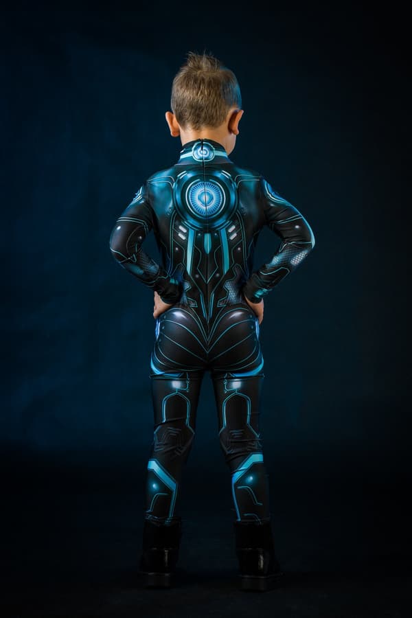 (128 134) Blå CYBER HERO Halloweenkostym
