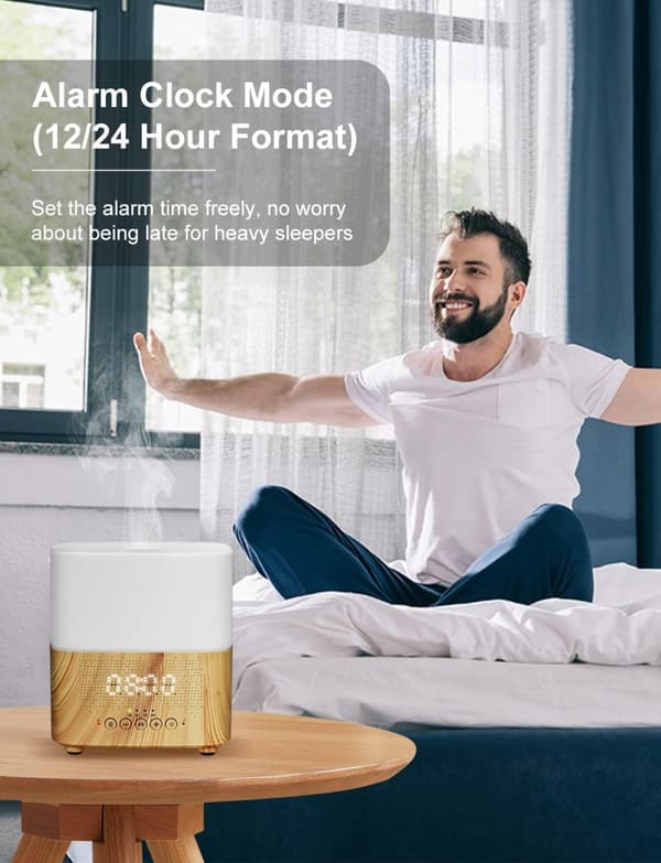 300ml Mångsidig Eterisk Oljediffuser med Bluetooth-högtalare, Digital Väckarklocka, 7-färgs Stämningsbelysning Aromdiffusorer & Sval Mist Luftfuktare